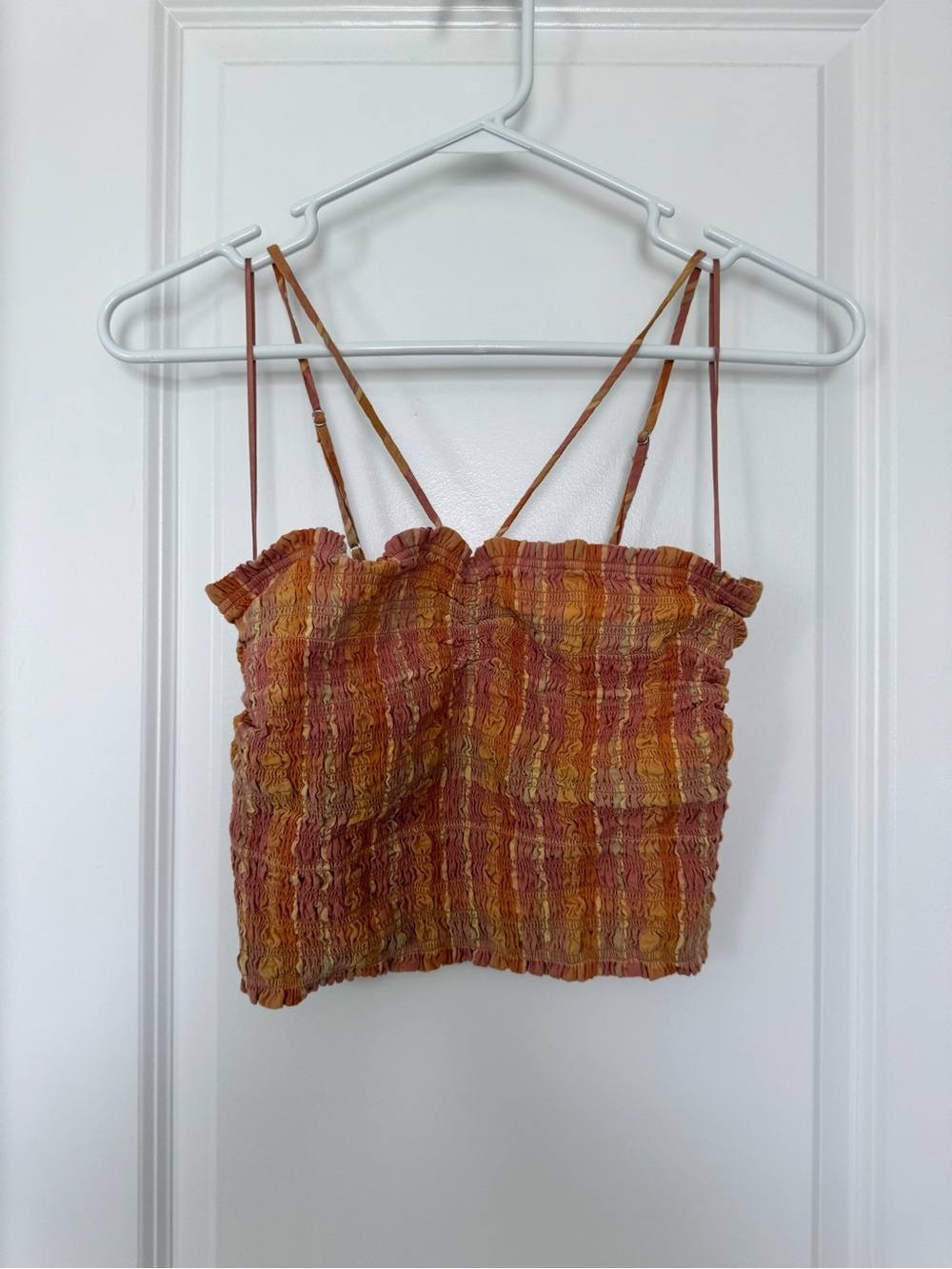 Madewell Poplin Smocked Halter Crop Top Sz S